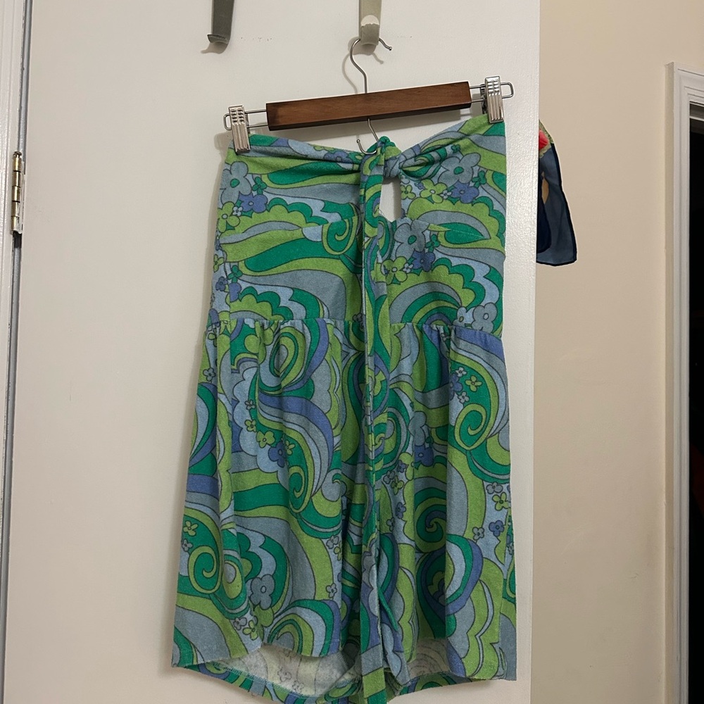 Green & Blue Swirl terry cloth romper